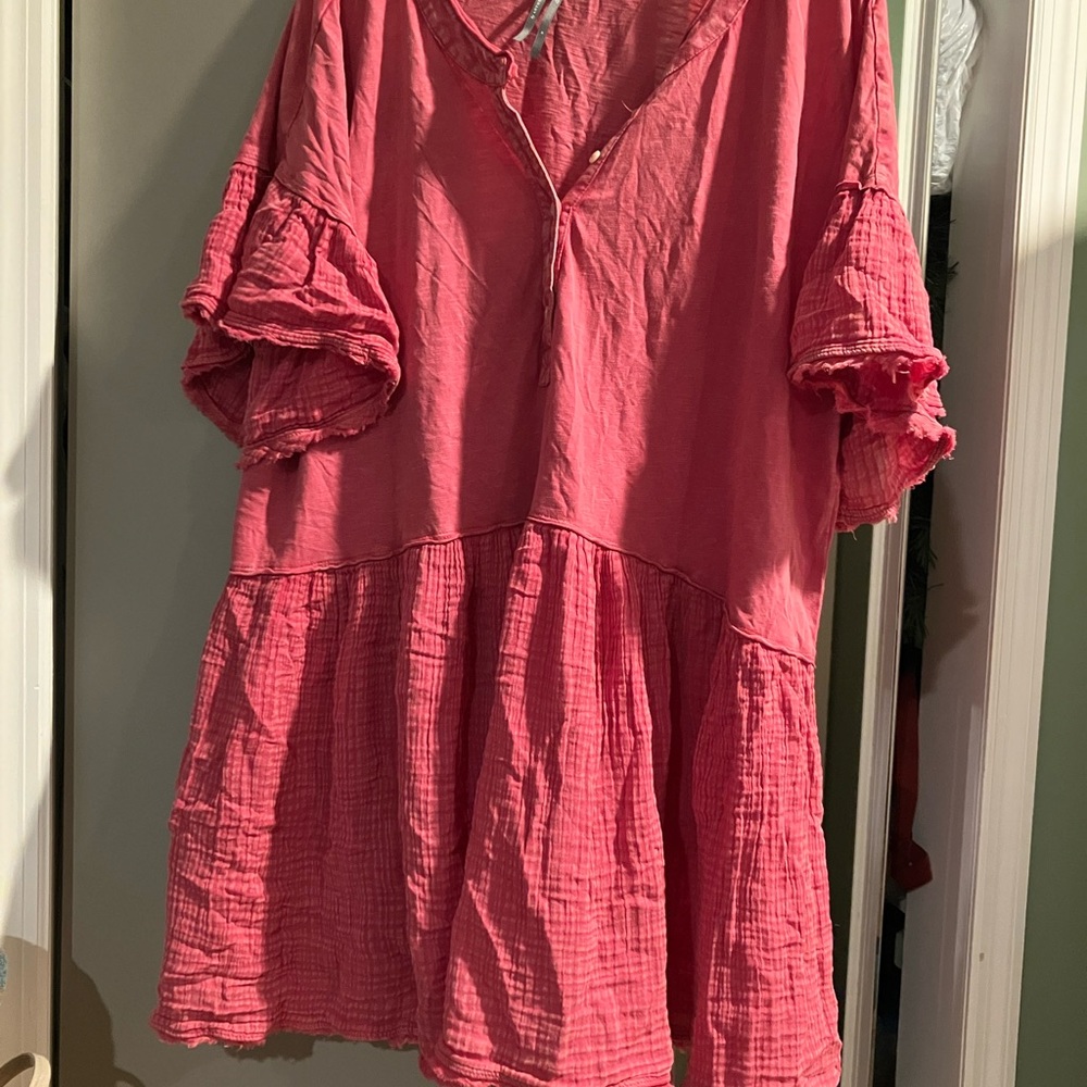 Anthropologie Pink Ruffled Tunic Dress